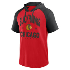 Chicago Blackhawks Logo Athletic Prime Raglan Short Sleeve Pullover Hoodie - NHL Hoodies