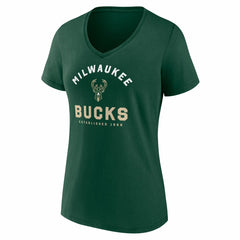 Hunter Green Milwaukee Bucks Logo Athletic Women's Unrivaled V-Neck T-Shirt | NBA