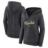 Heather Charcoal Milwaukee Bucks Logo Athletic Women's Triumphant V-Neck Pullover Hoodie | NBA
