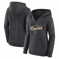 Heather Charcoal Milwaukee Bucks Logo Athletic Women's Triumphant V-Neck Pullover Hoodie | NBA