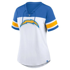 Los Angeles Chargers Women's Athena Rhinestone Lace-Up V-Neck T-Shirt | NFL Near me