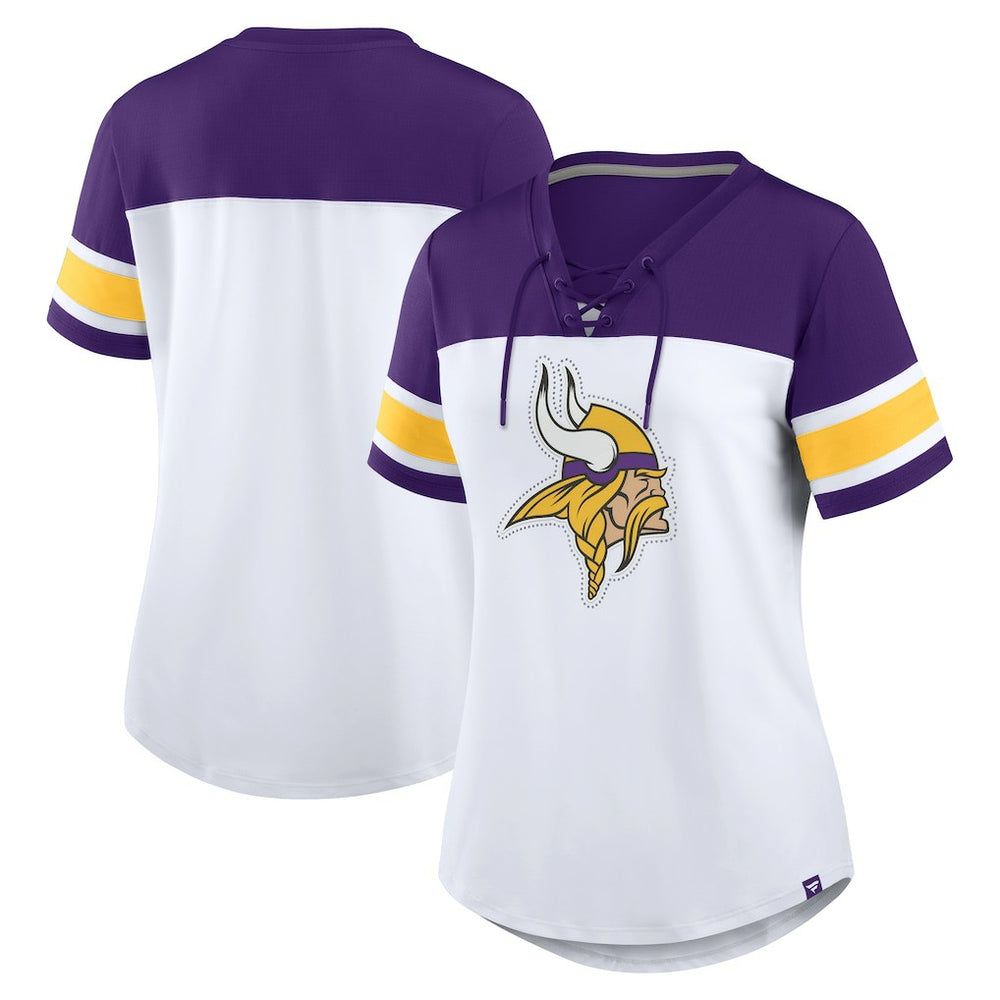 Minnesota Vikings Women's Athena Rhinestone Lace-Up V-Neck T-Shirt | NFL Online
