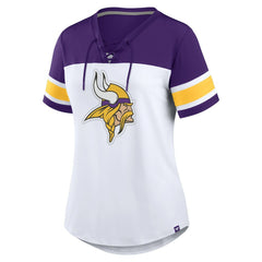 Minnesota Vikings Women's Athena Rhinestone Lace-Up V-Neck T-Shirt | NFL Online