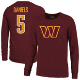 Washington Commanders Jayden Daniels Majestic Threads Name & Number Non-Distressed Long Sleeve T-Shirt | NFL Outlet