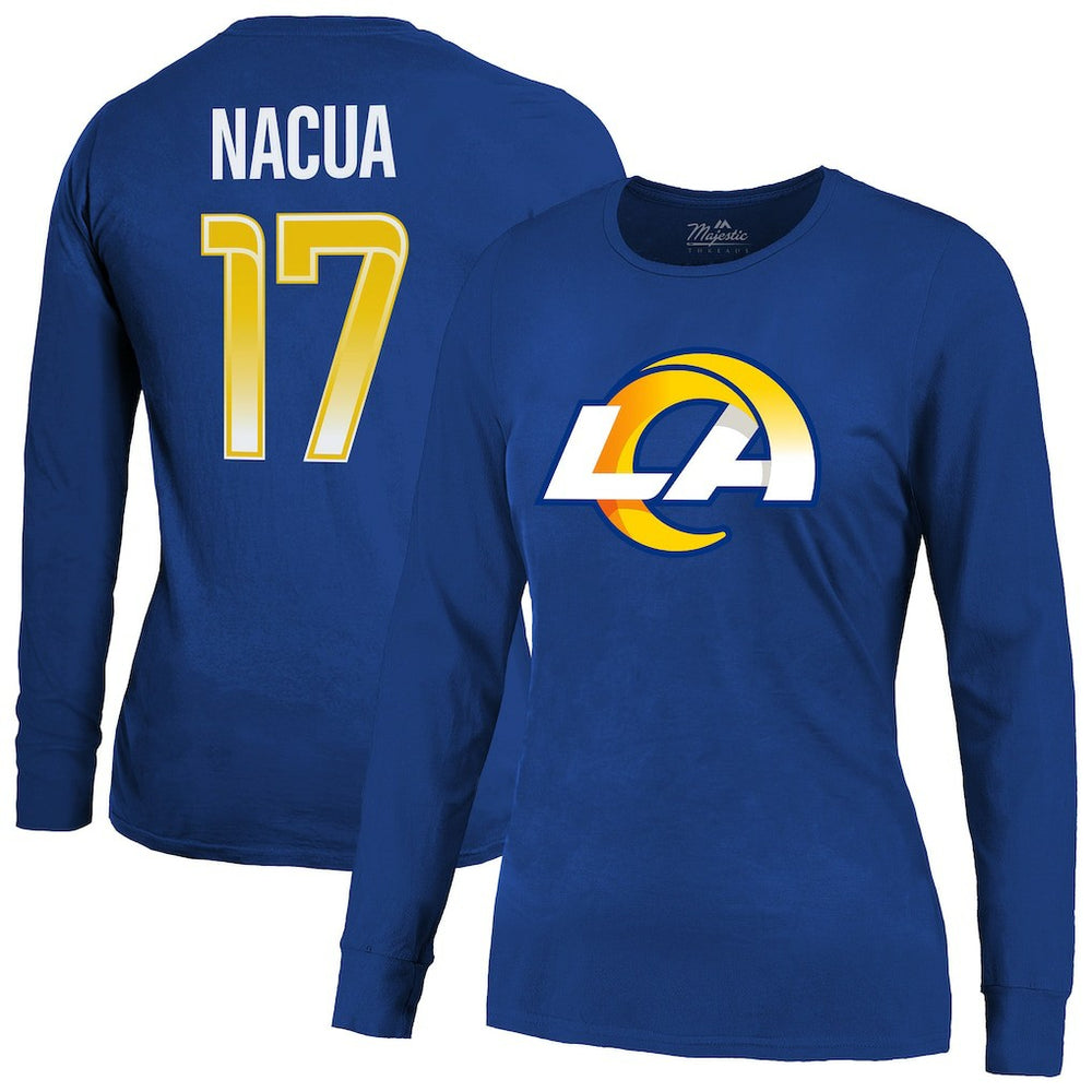 Los Angeles Rams Puka Nacua Majestic Threads Women's Player Name & Number Long Sleeve T-Shirt | NFL Outlet