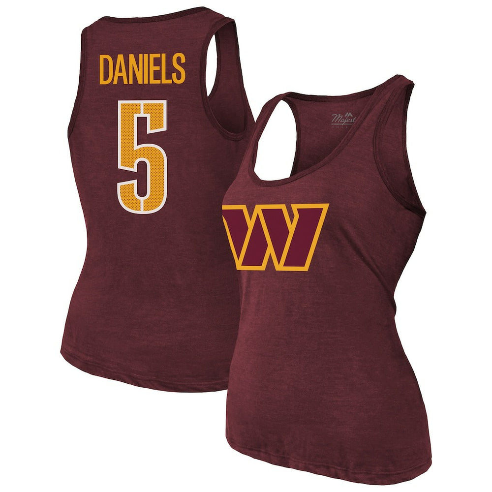 Washington Commanders Jayden Daniels Majestic Threads Women's Name & Number Tri-Blend Scoop Neck Tank Top | NFL On sale