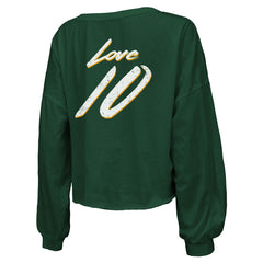Green Bay Packers Jordan Love Majestic Threads Women's Name & Number Off-Shoulder Script Cropped Long Sleeve Relaxed V-Neck T-Shirt | NFL Online