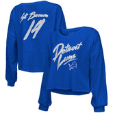 Detroit Lions Amon-Ra St. Brown Majestic Threads Women's Name & Number Off-Shoulder Script Cropped Long Sleeve Relaxed V-Neck T-Shirt | NFL Discount