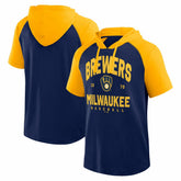 Milwaukee Brewers Logo Athletic Prime Raglan Short Sleeve Hoodie T-Shirt - MLB Hoodies
