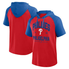 Philadelphia Phillies Logo Athletic Prime Raglan Short Sleeve Hoodie T-Shirt - MLB Hoodies