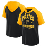 Pittsburgh Pirates Logo Athletic Prime Raglan Short Sleeve Hoodie T-Shirt - MLB Hoodies