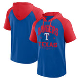 Texas Rangers Logo Athletic Prime Raglan Short Sleeve Hoodie T-Shirt - MLB Hoodies