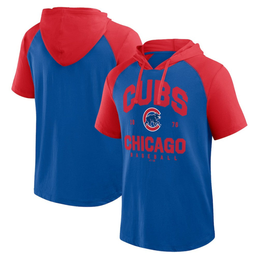 Chicago Cubs Logo Athletic Prime Raglan Short Sleeve Hoodie T-Shirt - MLB Hoodies