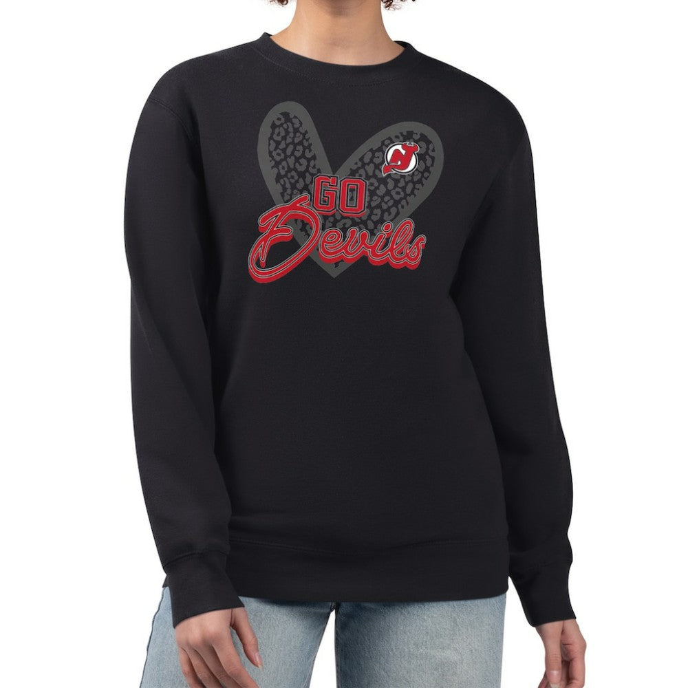 New Jersey Devils G-III 4Her by Carl Banks Women's Animal Print Heart Fleece Pullover Sweatshirt - NHL Sweatshirts