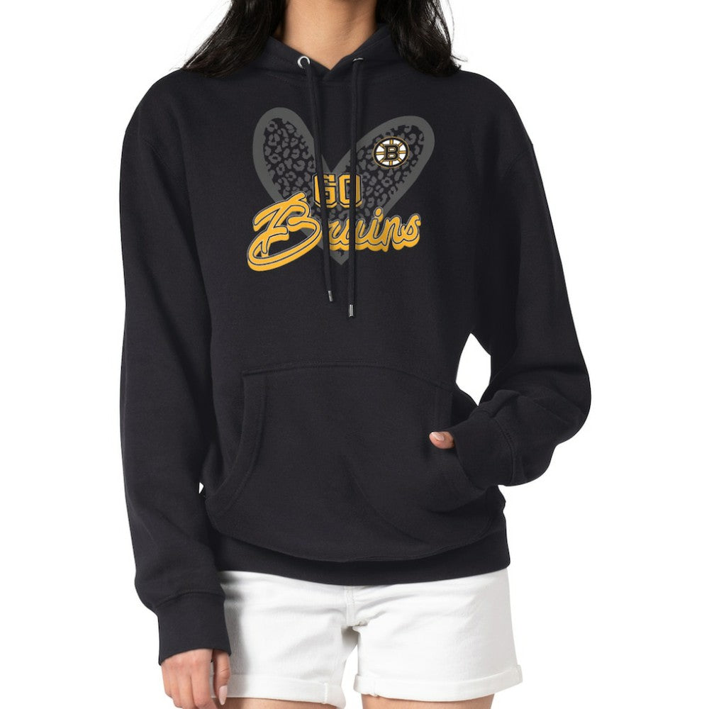 Boston Bruins G-III 4Her by Carl Banks Women's Animal Print Heart Fleece Pullover Hoodie - NHL Hoodies