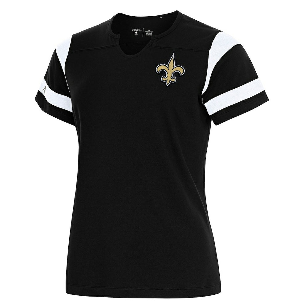 New Orleans Saints Antigua Women's Encounter Short Sleeve Notch Neck Top | NFL Hot
