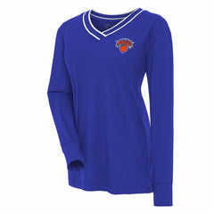 Blue New York Knicks Antigua Women's Symbolic Long Sleeve V-Neck Top | NBA