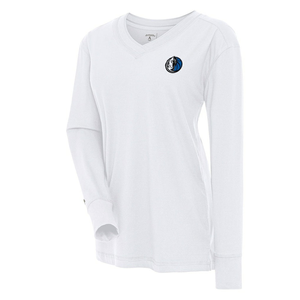 White Dallas Mavericks Antigua Women's Symbolic Long Sleeve V-Neck Top sale | NBA