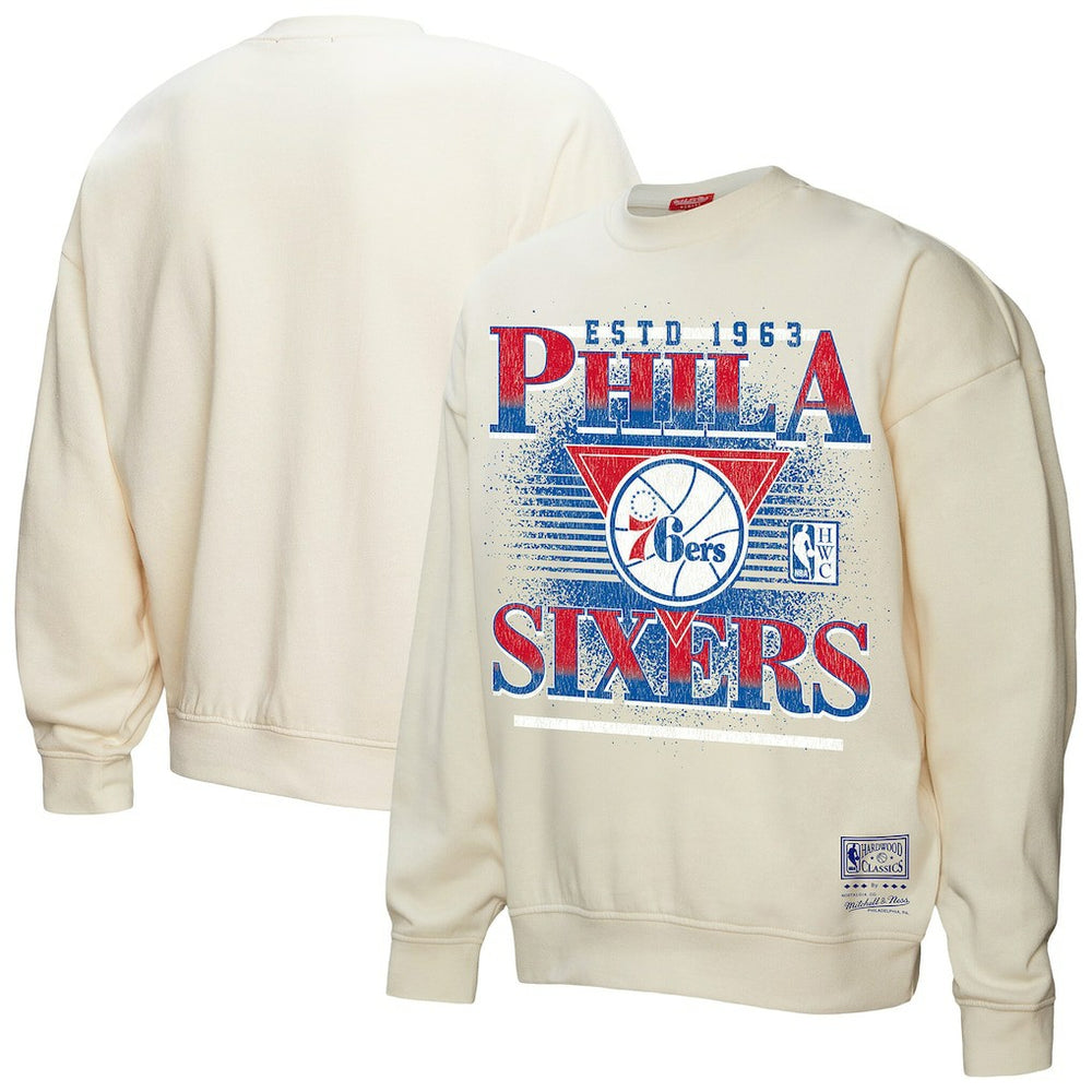 Cream Philadelphia 76ers Women's Oversprayed Pullover Sweatshirt | NBA