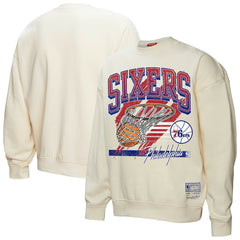 Cream Philadelphia 76ers Women's Brush Bucket Pullover Sweatshirt | NBA