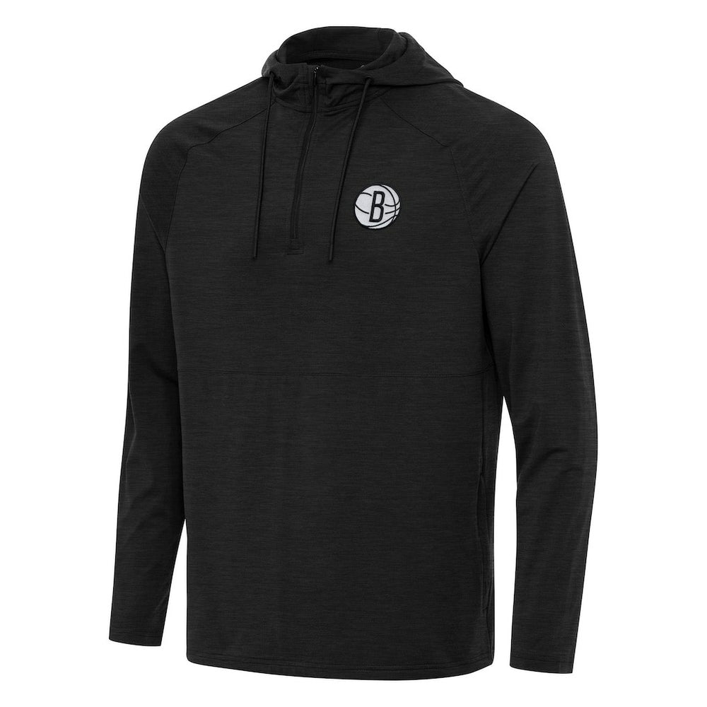 Heather Black Brooklyn Nets Antigua Spikes Raglan Quarter-Zip Hoodie | NBA