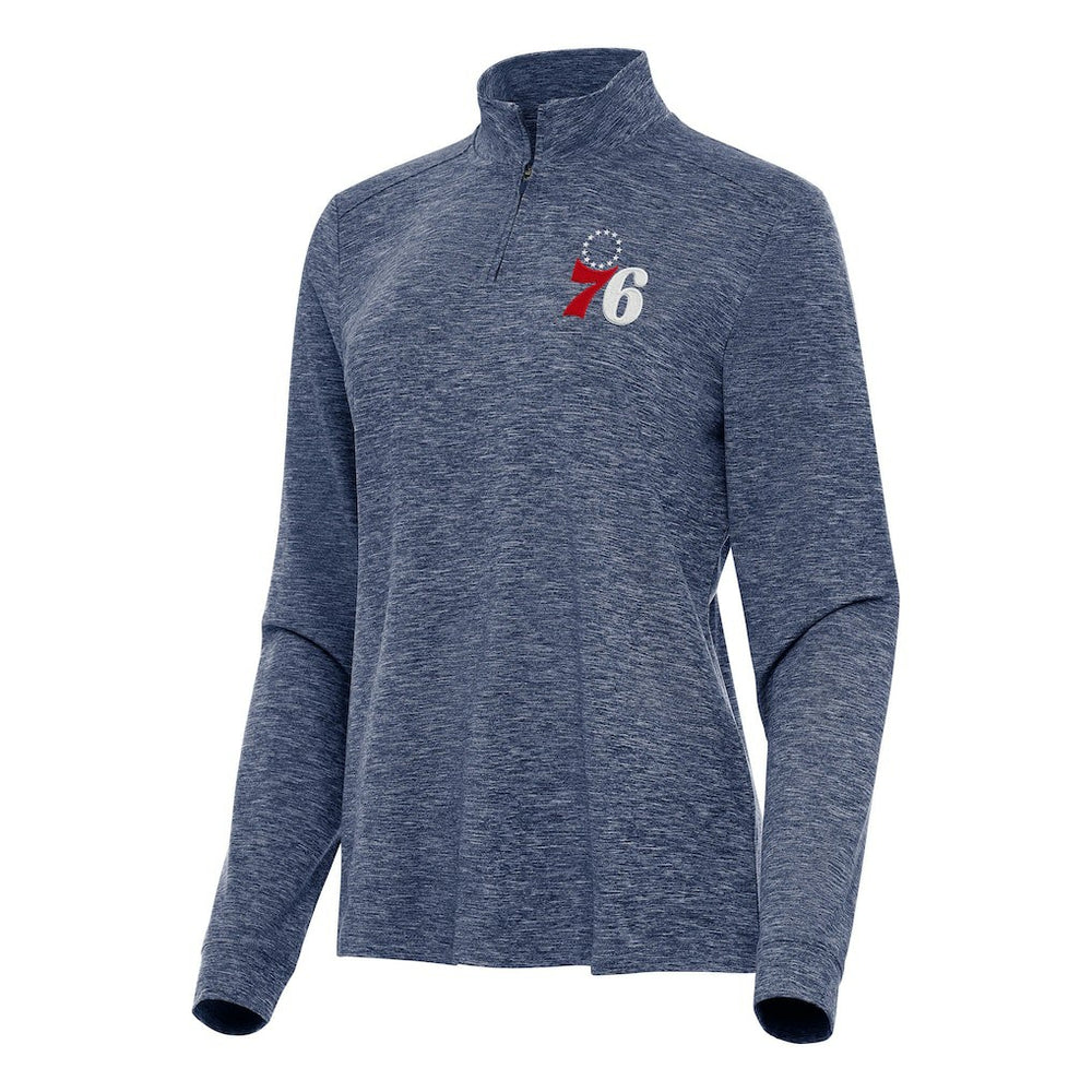 Heather Navy Philadelphia 76ers Antigua Women's Mentor Quarter-Zip Mock Long Sleeve Top | NBA