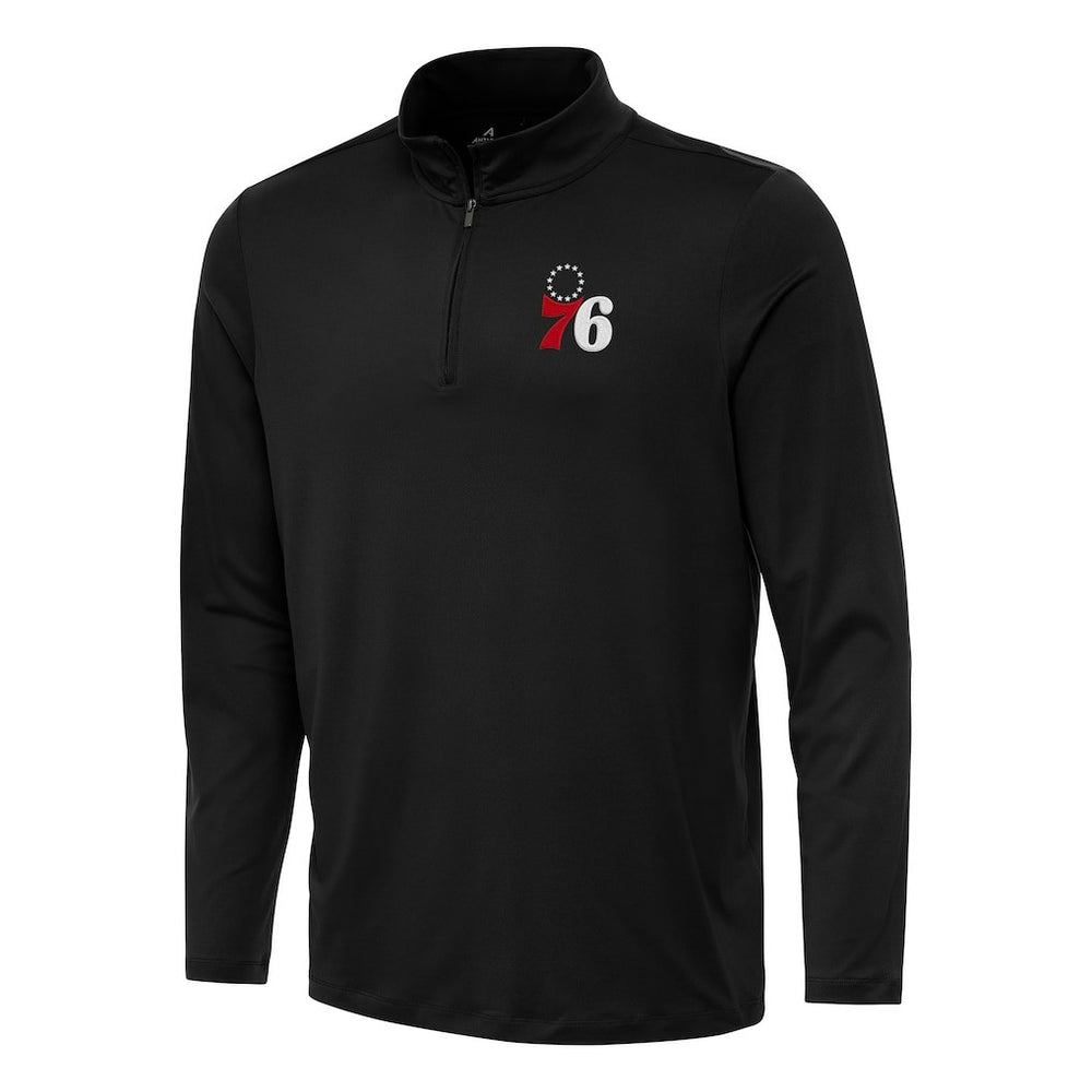 Black Philadelphia 76ers Antigua Reprocess Quarter-Zip Top | NBA