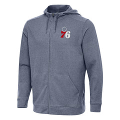 Heather Navy Philadelphia 76ers Antigua Effortless Full-Zip Hoodie Jacket | NBA