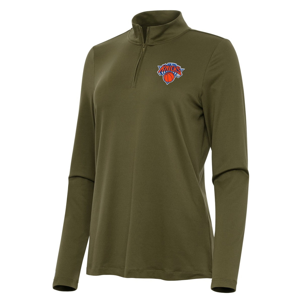 Olive New York Knicks Antigua Women's Reprocess Quarter-Zip Top | NBA