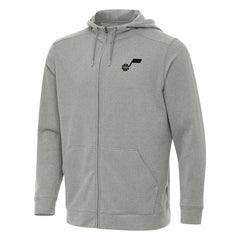 Heather Gray Utah Jazz Antigua Effortless Full-Zip Hoodie Jacket | NBA