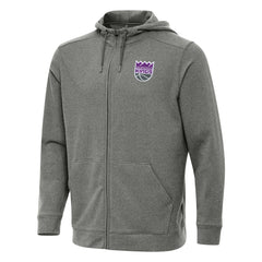 Heather Charcoal Sacramento Kings Antigua Effortless Full-Zip Hoodie Jacket | NBA