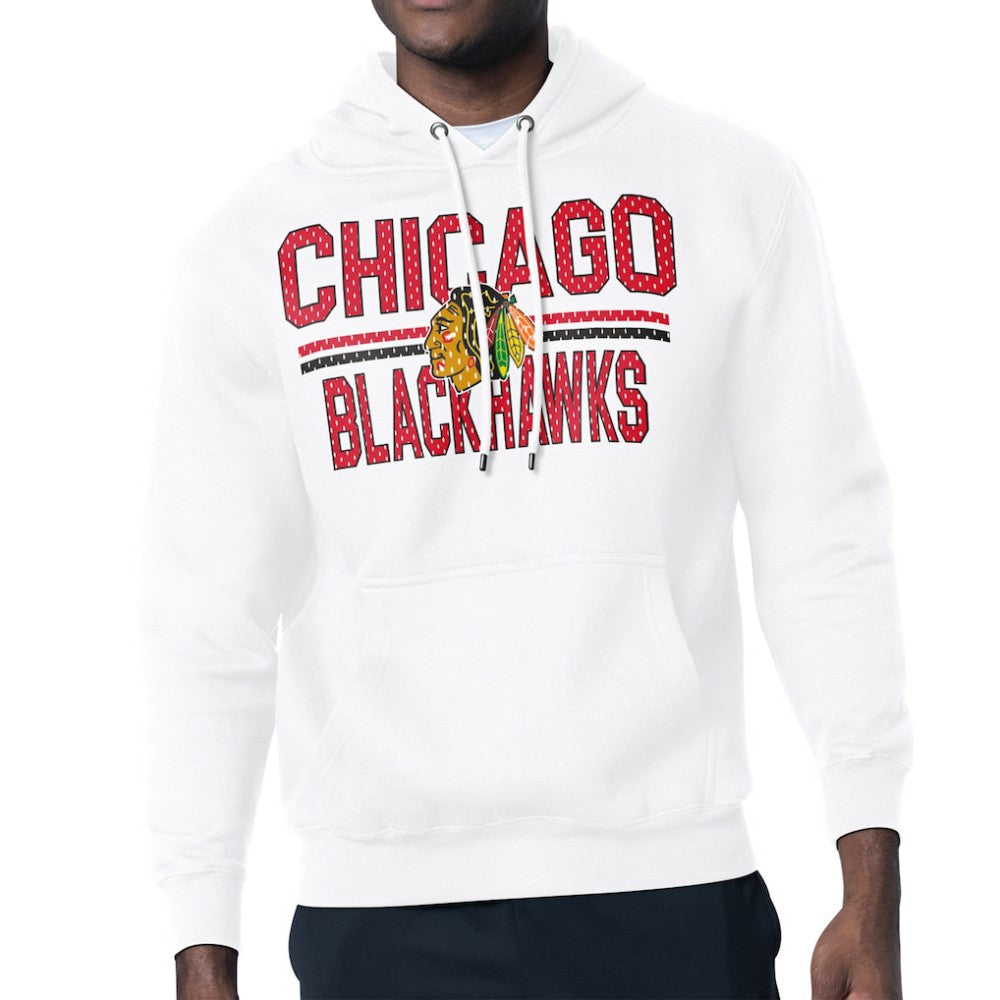 Chicago Blackhawks Starter Mesh Look Team Name Logo Tri-Blend Pullover Hoodie - NHL Hoodies