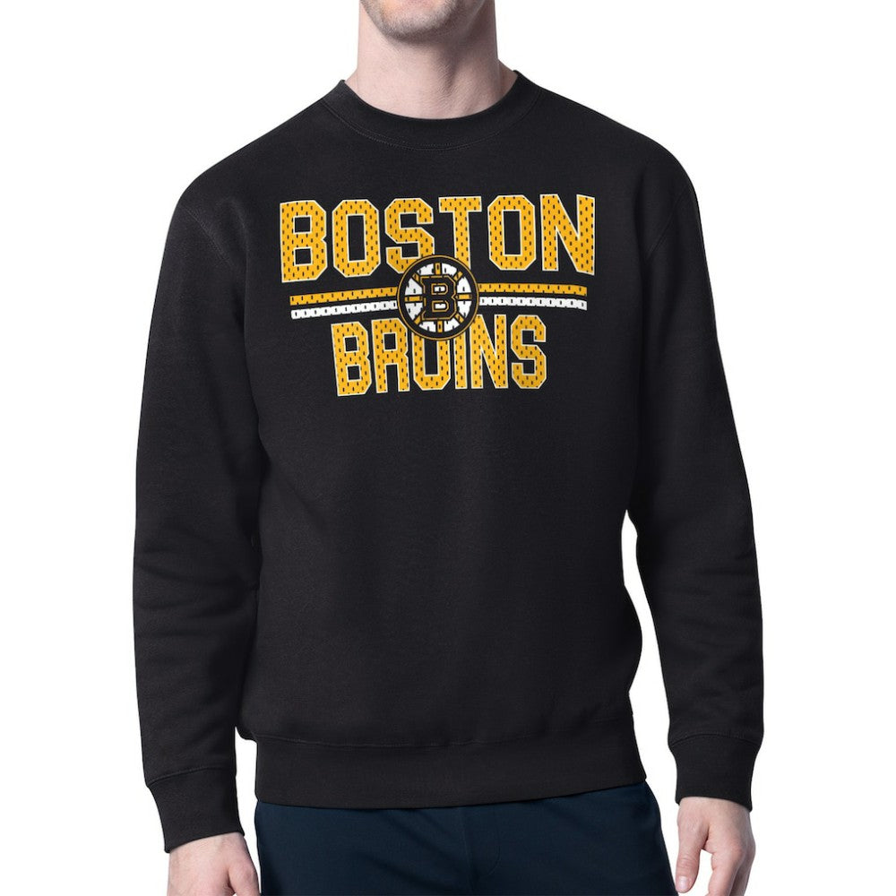 Boston Bruins Starter Mesh Look Team Name Logo Pullover Sweatshirt - NHL Sweatshirts