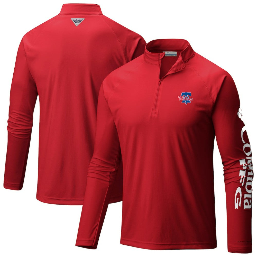 Philadelphia Phillies Columbia Terminal Tackle Raglan Omni-Shade Quarter-Zip Pullover Top - MLB Pullover