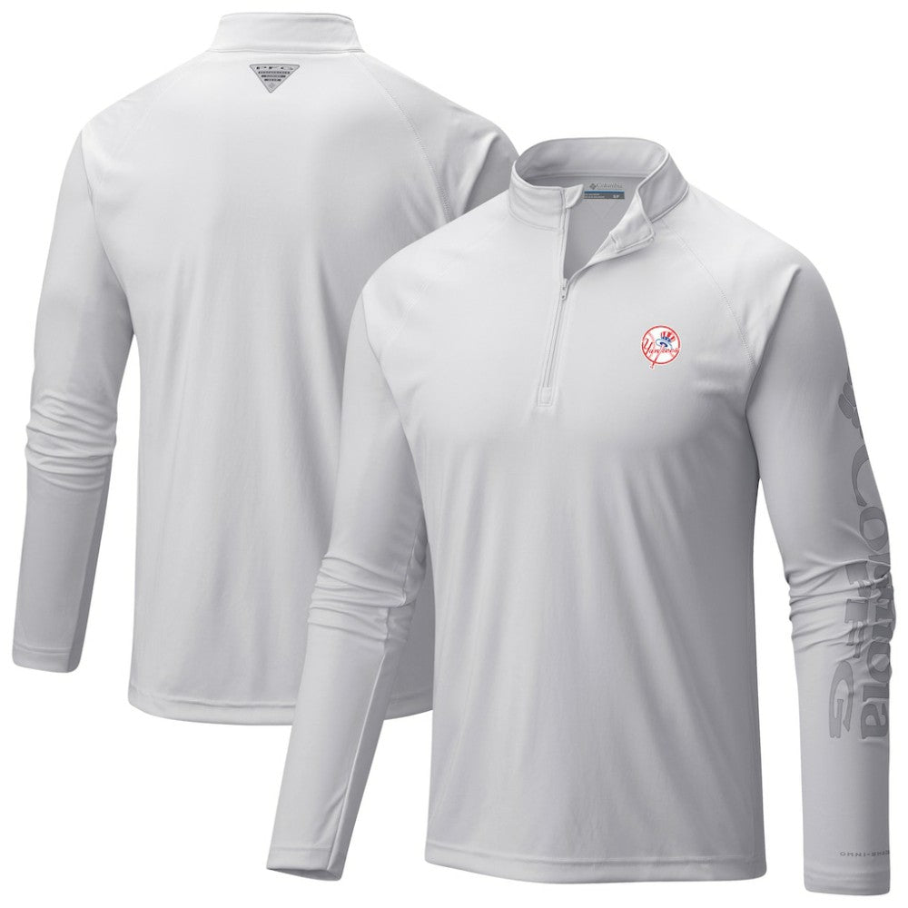 New York Yankees Columbia Terminal Tackle Raglan Omni-Shade Quarter-Zip Pullover Top - MLB Pullover