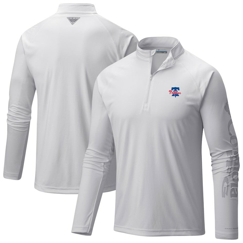 Philadelphia Phillies Columbia Terminal Tackle Raglan Omni-Shade Quarter-Zip Pullover Top - MLB Pullover