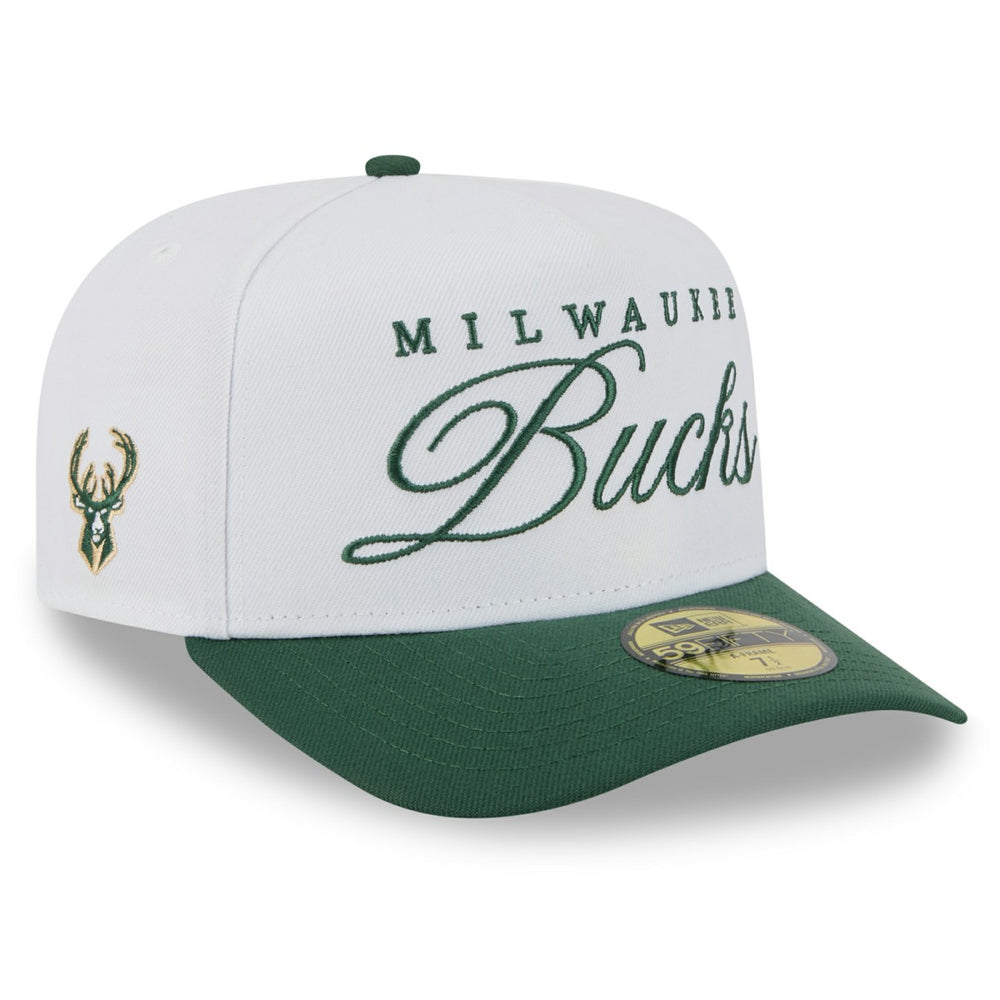 White/Hunter Green Milwaukee Bucks 2025 NBA Draft A-Frame 59FIFTY Fitted Hat | NBA