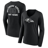 Baltimore Ravens Women's Personalized Name & Number Monochrome Long Sleeve V-Neck T-Shirt | NFL New