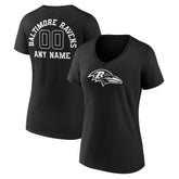 Baltimore Ravens Women's Personalized Name & Number Monochrome V-Neck T-Shirt | NFL Sale