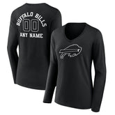 Buffalo Bills Women's Personalized Name & Number Monochrome Long Sleeve V-Neck T-Shirt | NFL On sale