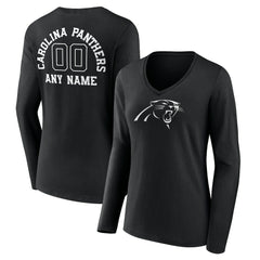 Carolina Panthers Women's Personalized Name & Number Monochrome Long Sleeve V-Neck T-Shirt | NFL Sale