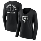 Chicago Bears Women's Personalized Name & Number Monochrome Long Sleeve V-Neck T-Shirt | NFL US