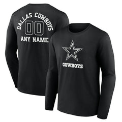 Dallas Cowboys Personalized Name & Number Monochrome Long Sleeve T-Shirt | NFL Sale