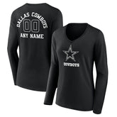 Dallas Cowboys Women's Personalized Name & Number Monochrome Long Sleeve V-Neck T-Shirt | NFL Online