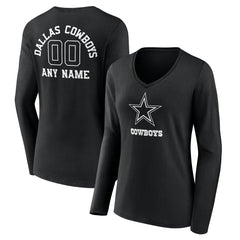Dallas Cowboys Women's Personalized Name & Number Monochrome Long Sleeve V-Neck T-Shirt | NFL Online