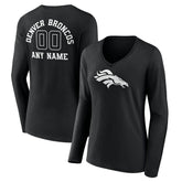 Denver Broncos Women's Personalized Name & Number Monochrome Long Sleeve V-Neck T-Shirt | NFL Sale