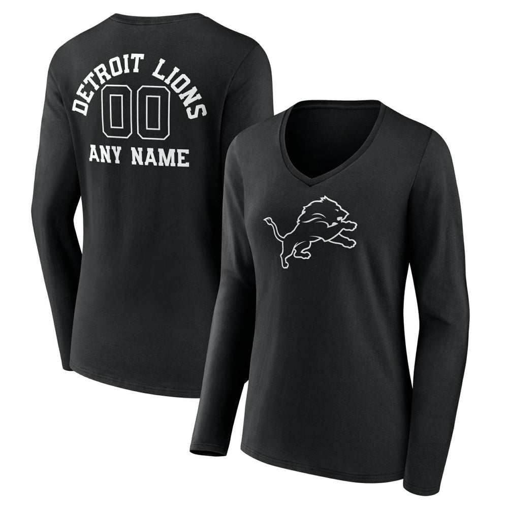 Detroit Lions Women's Personalized Name & Number Monochrome Long Sleeve V-Neck T-Shirt | NFL Hot