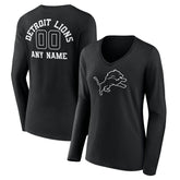 Detroit Lions Women's Personalized Name & Number Monochrome Long Sleeve V-Neck T-Shirt | NFL Hot