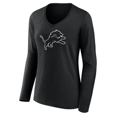 Detroit Lions Women's Personalized Name & Number Monochrome Long Sleeve V-Neck T-Shirt | NFL Hot