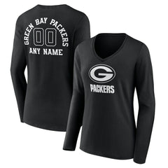 Green Bay Packers Women's Personalized Name & Number Monochrome Long Sleeve V-Neck T-Shirt | NFL Outlet